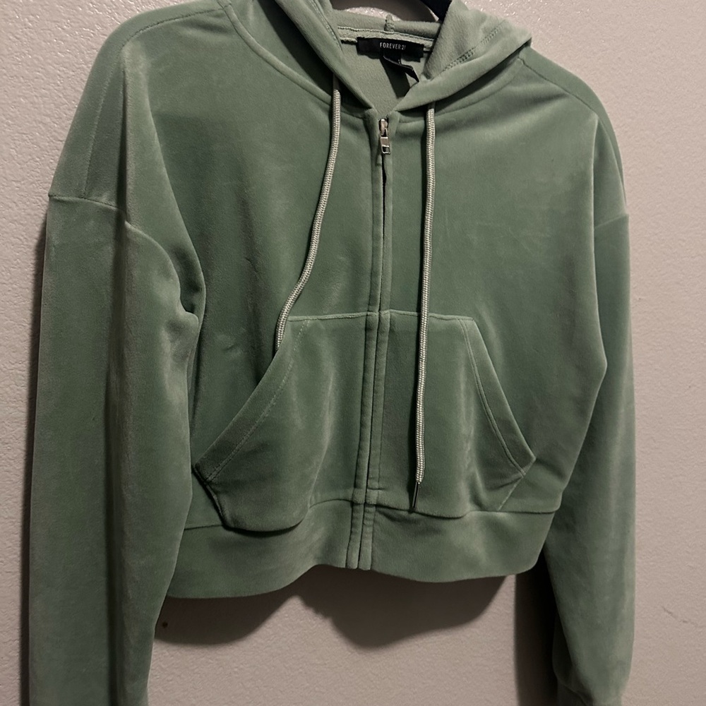 Forever 21 Sage Green Cropped Hoodie